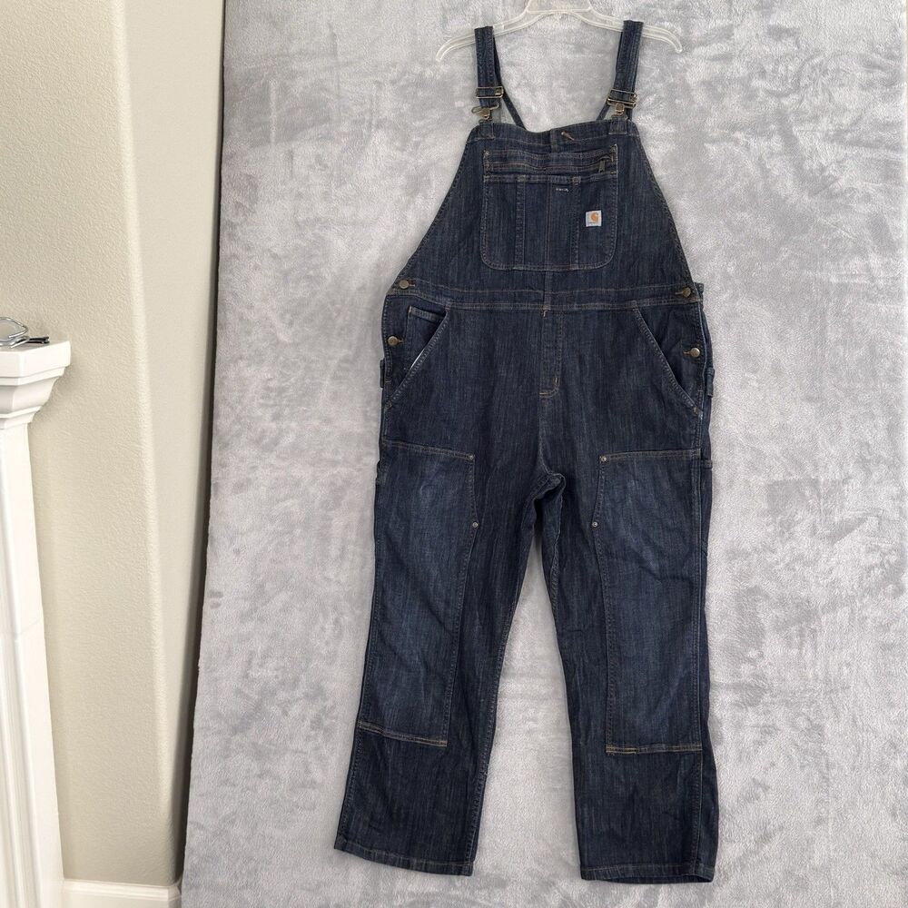 Carhartt Brewster Double Front Bib Overalls Dark Wash XXL / 20" Length Short